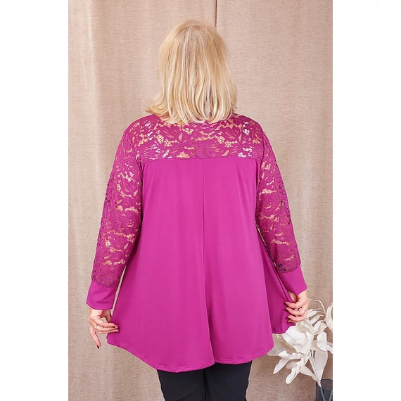 Csipke vállas+hosszú ujjas felső - FUXIA - 48-58 méret