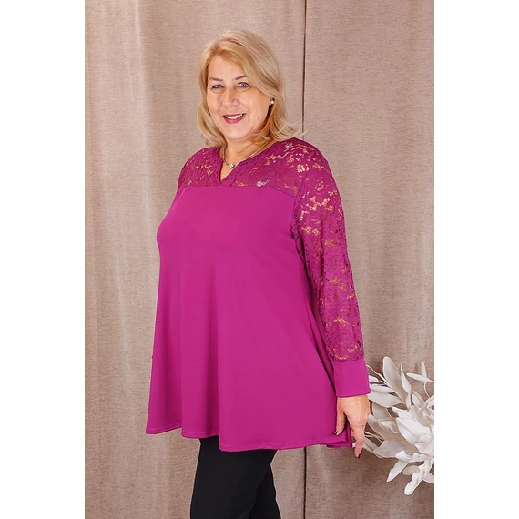 Csipke vállas+hosszú ujjas felső - FUXIA - 48-58 méret