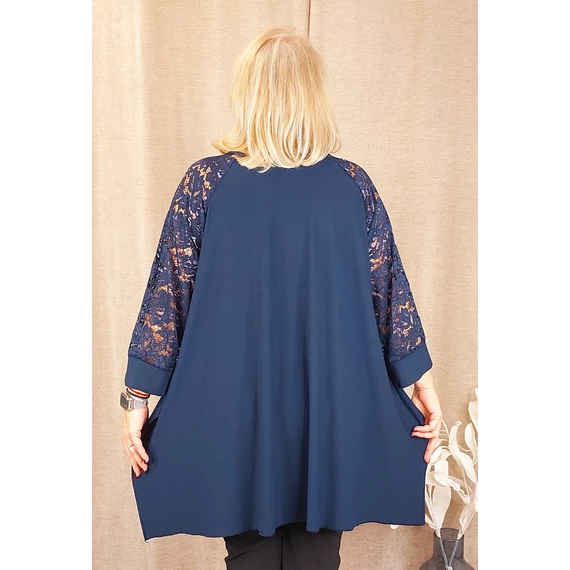 KEREK nyakú, CSIPKE ujjas felső - SÖTÉTKÉK - 50-56 méret 