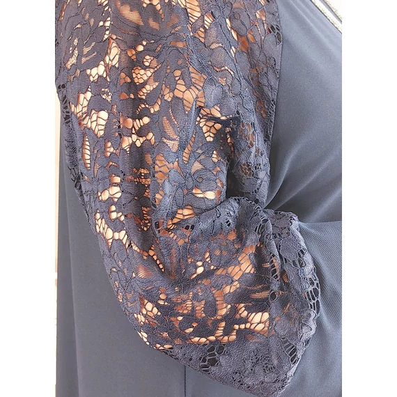 KEREK nyakú, CSIPKE ujjas felső - SÖTÉTKÉK - 50-56 méret 