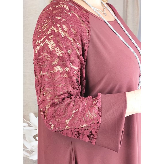 KEREK nyakú, CSIPKE ujjas felső - BORDÓ - 50-56 méret 