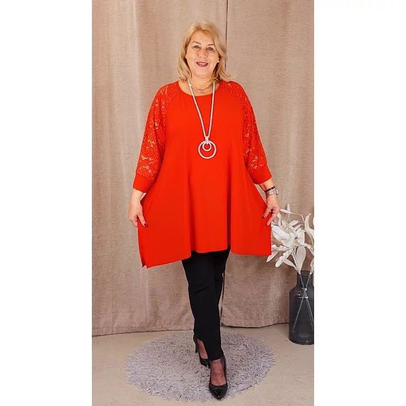 KEREK nyakú, CSIPKE ujjas felső - PIROS - 50-56 méret 