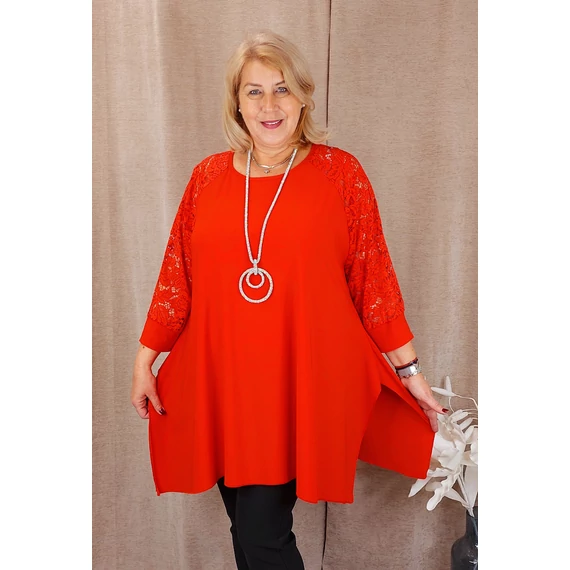 KEREK nyakú, CSIPKE ujjas felső - PIROS - 50-56 méret 