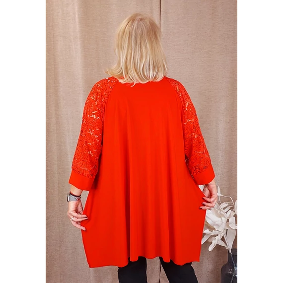 KEREK nyakú, CSIPKE ujjas felső - PIROS - 50-56 méret 