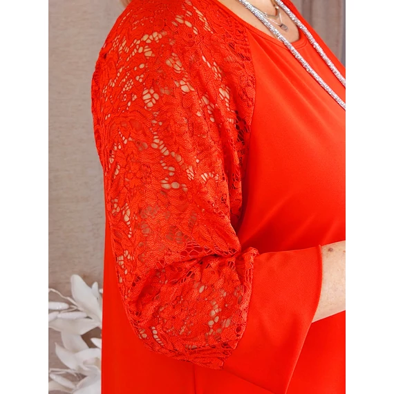 KEREK nyakú, CSIPKE ujjas felső - PIROS - 50-56 méret 