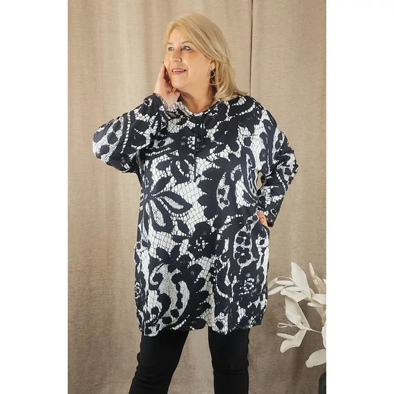 MONICA sálgalléros felső - FEHÉR alap, FEKETE horgolt mintás - 48-56 méret