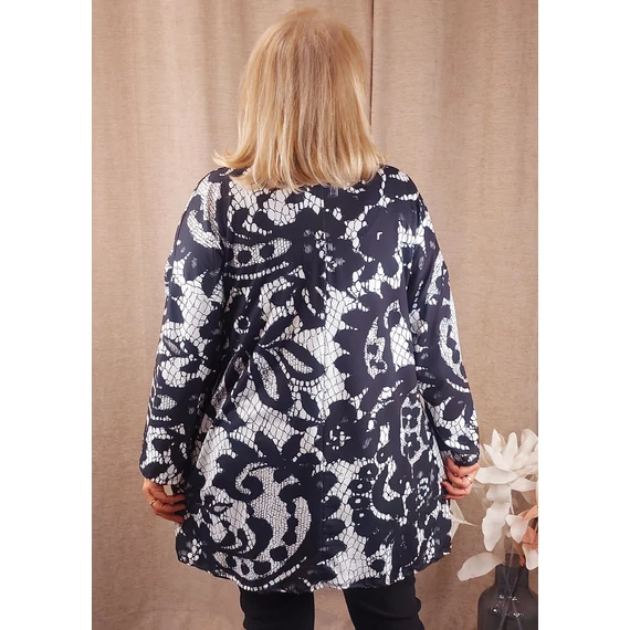 MONICA sálgalléros felső - FEHÉR alap, FEKETE horgolt mintás - 48-56 méret