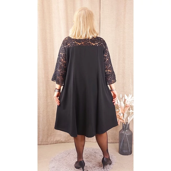 AMÁLIA Csipke vállas+ujjas egyberuha - FEKETE - 50-56 méret