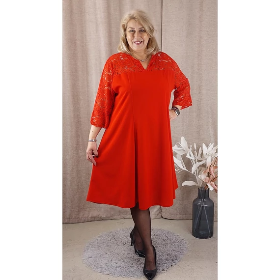 AMÁLIA Csipke vállas+ujjas egyberuha - PIROS - 50-56 méret