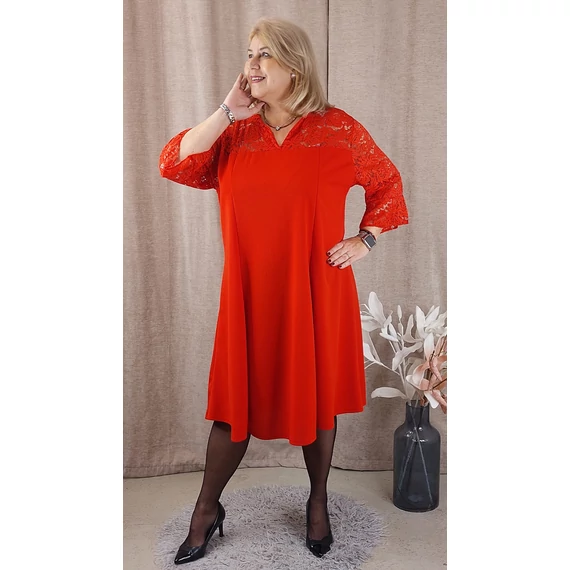 AMÁLIA Csipke vállas+ujjas egyberuha - PIROS - 50-56 méret