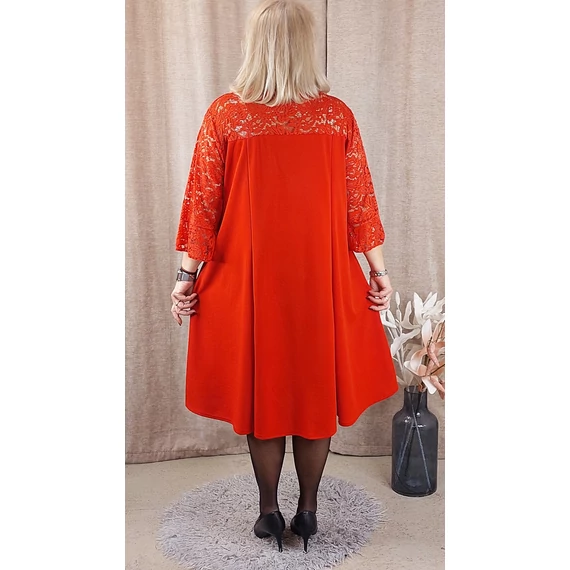 AMÁLIA Csipke vállas+ujjas egyberuha - PIROS - 50-56 méret