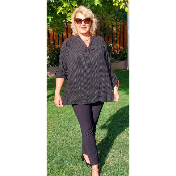 MASNIS blúz - fekete&fehér tűpöttyös - 50-56-os méret