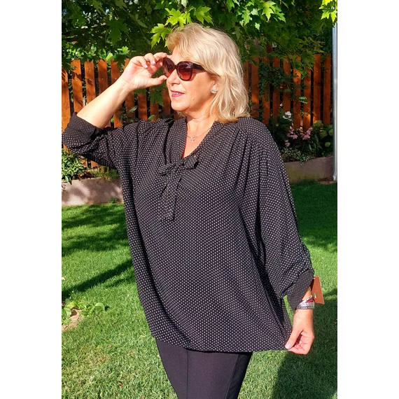 MASNIS blúz - fekete&fehér tűpöttyös - 50-56-os méret