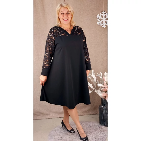 Csipke vállas+ujjas ALKALMI RUHA - FEKETE - 50-58 méret