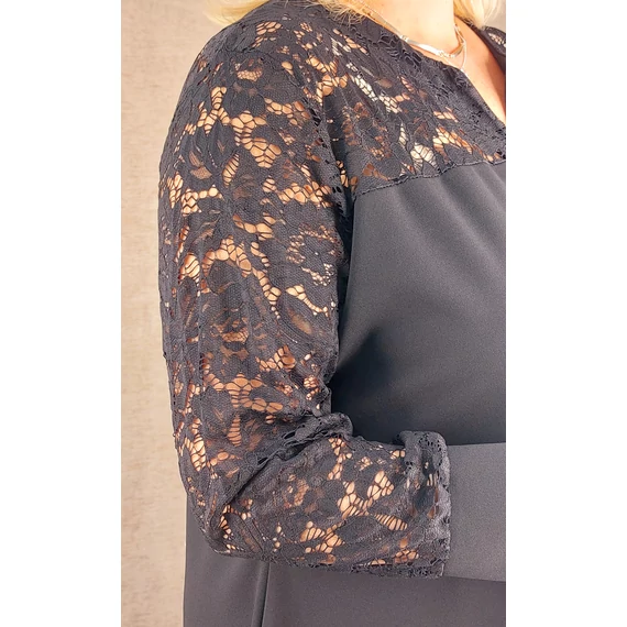 Csipke vállas+ujjas ALKALMI RUHA - FEKETE - 50-58 méret