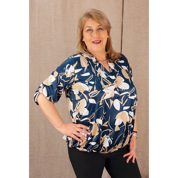 Félgalléros, alul gumis felső *DIZÁJN VIRÁGOS* - SÖTÉTKÉK - 48-54 méret