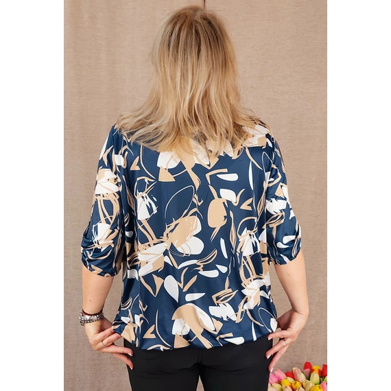 Félgalléros, alul gumis felső *DIZÁJN VIRÁGOS* - SÖTÉTKÉK - 48-54 méret