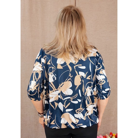 Félgalléros, alul gumis felső *DIZÁJN VIRÁGOS* - SÖTÉTKÉK - 48-54 méret