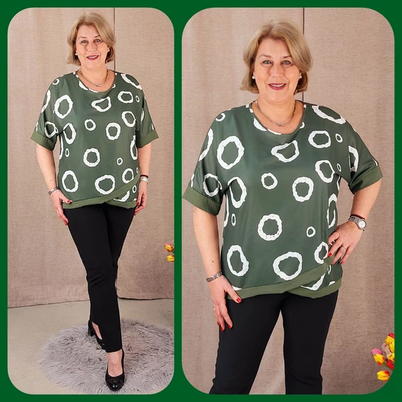 BUBORÉK mintás blúz - KHAKI - 44-50 méret