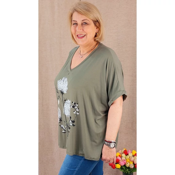 Strasszköves pipacsos, lepkés felső - KHAKI - 50-56 méret