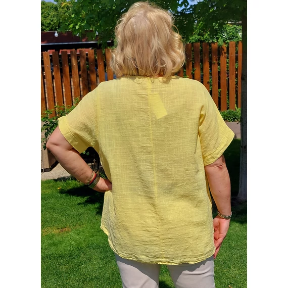 Lenvászon, V-nyakas, HORGOLT díszítésú felső - VANÍLIA - 48-54 méret