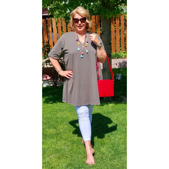 Huncut nyakú tunika - KHAKI - 48-54 méret