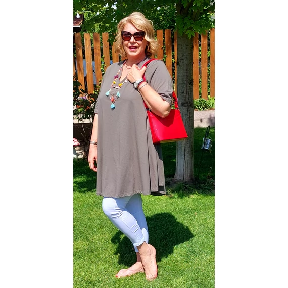 Huncut nyakú tunika - KHAKI - 48-54 méret