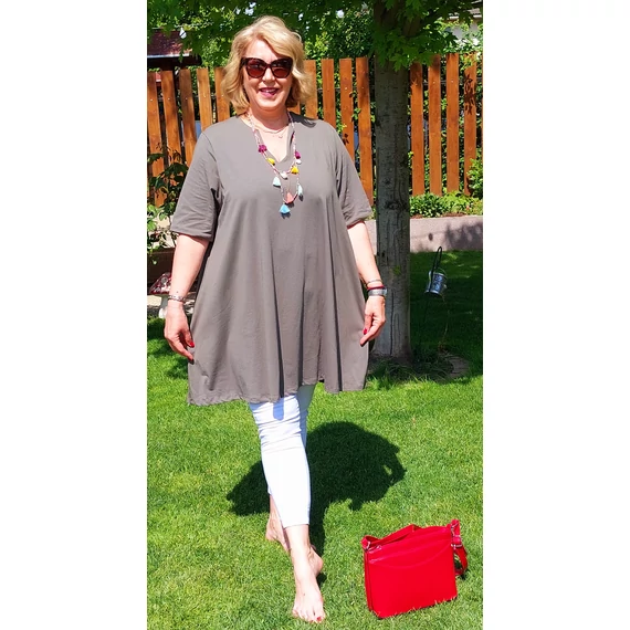 Huncut nyakú tunika - KHAKI - 48-54 méret