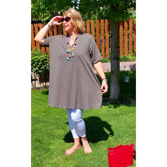 Huncut nyakú tunika - KHAKI - 48-54 méret