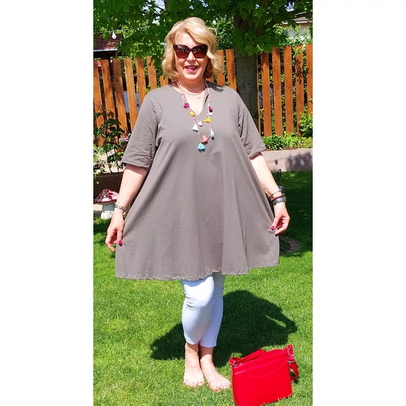 Huncut nyakú tunika - KHAKI - 48-54 méret