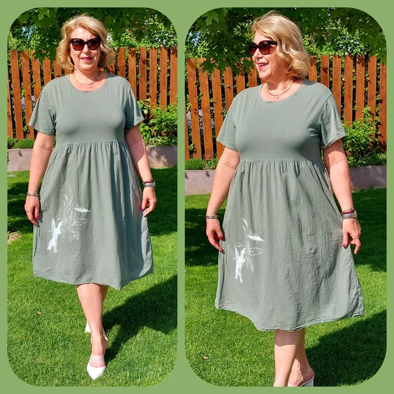 ARANY liliomos, midi egyberuha - KHAKI 42-48 méret