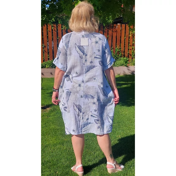 HIBISZKUSZ mintás, vászon, MIDI egyberuha - FEHÉR - 46-50 méret