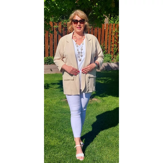 Elegáns, gyöngy díszítésű blézer - BÉZS - 48-54 méret