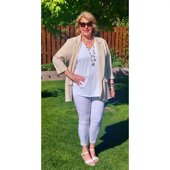 Elegáns, gyöngy díszítésű blézer - BÉZS - 48-54 méret