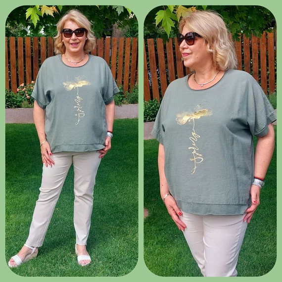 ARANY pipacsos, nyári felső - KHAKI - 46-52 méret