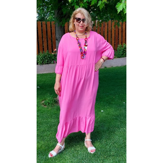 OVER SIZE, hátán horgolt berakásos, MAXI egyberuha - PINK - 52-60 méret