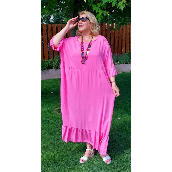 OVER SIZE, hátán horgolt berakásos, MAXI egyberuha - PINK - 52-60 méret