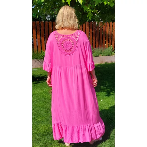 OVER SIZE, hátán horgolt berakásos, MAXI egyberuha - PINK - 52-60 méret