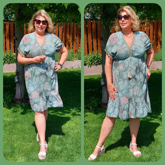 Buborék mintás KAFTÁN ruha - KHAKI - 44-48 méret