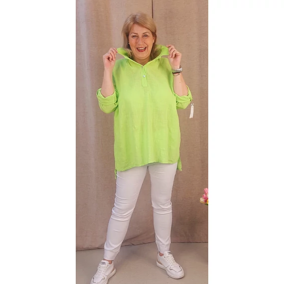 Galléros  lenvászon ing 3 gombos - ALMAZÖLD - 50-58 méret