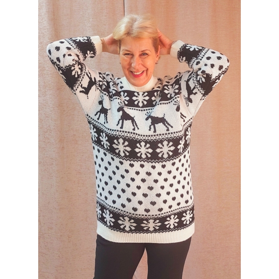 RETRÓ, karácsonyi, fehér, kötött pulóver 48-52-es méretig
