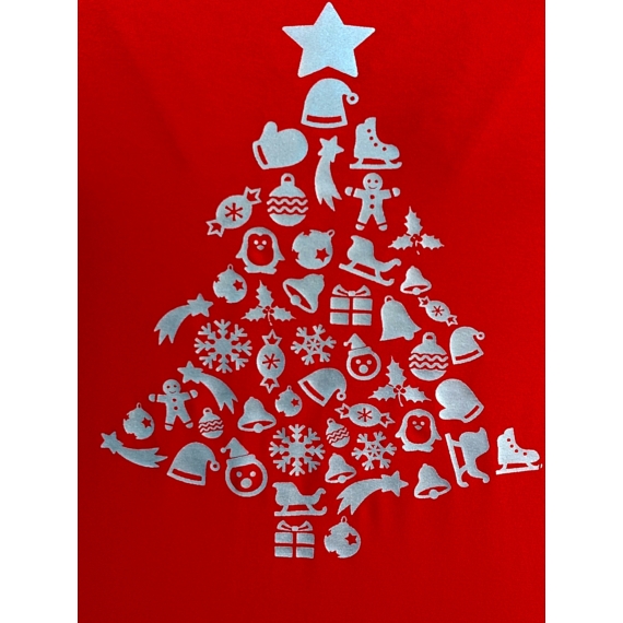 Piros, karácsonyfa mintás felső