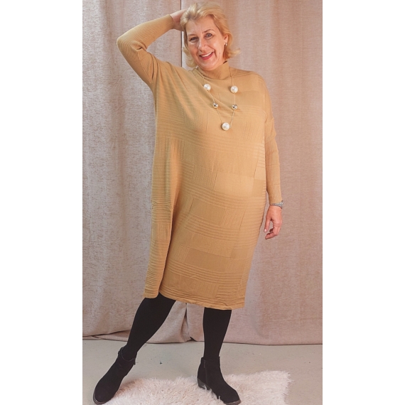 Elegáns kötött - mogyoró - ruha 48-52 méretig