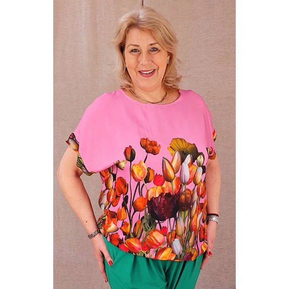Tulipán és pipacs - PINK - blúz 42-48 méret