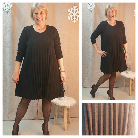 Exkluzív LUREX pliszírozott ruha - Fekete - 44-48 méret