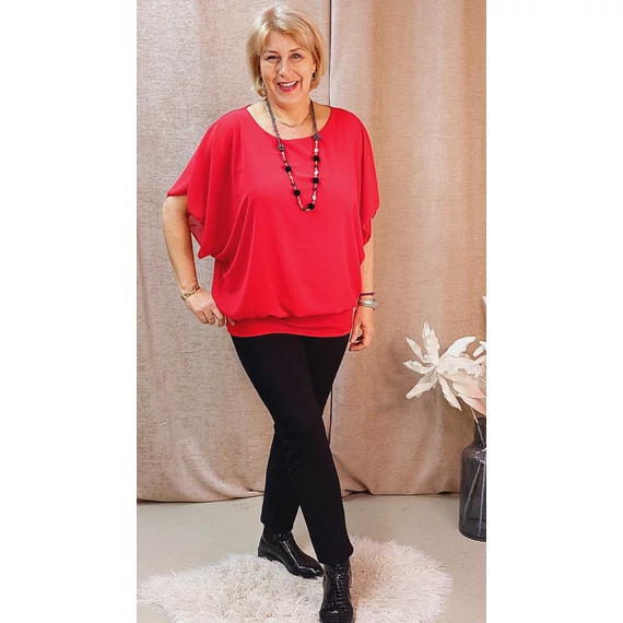 Muszlin, alul passzés blúz - PIPACS PIROS - 50-58 méret