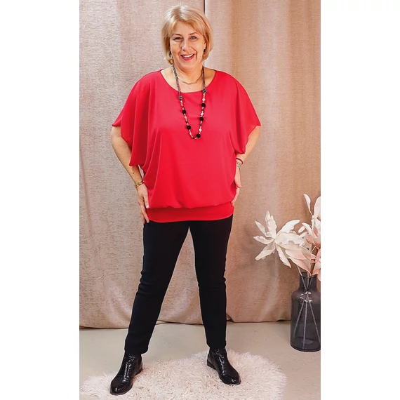 Muszlin, alul passzés blúz - PIPACS PIROS - 50-58 méret