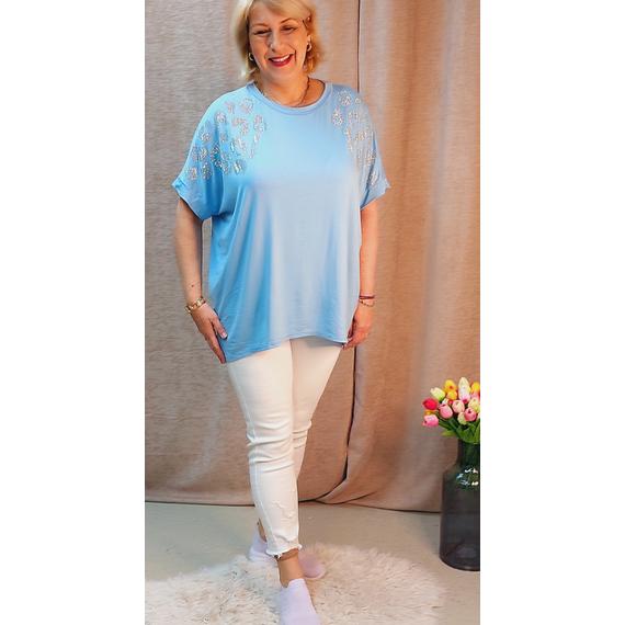 Vállán sztasszos felső - BABY Blue - 50-54 méret