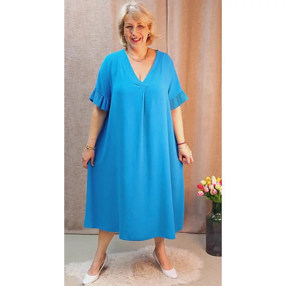 Rakott ujjú MAXI ruha - Türkiz - 48-54 méret
