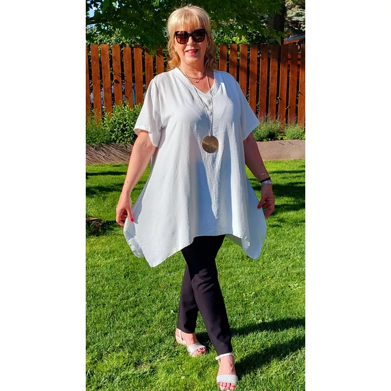 V-nyakas PRAKTIKUS blúz - FEHÉR - 48-54 méret